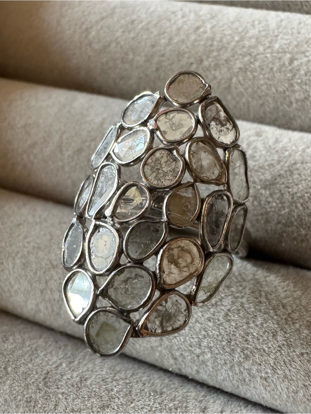 Silver-Tone Statement Cocktail Ring with Clear Gem Accents